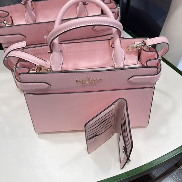 Kate Spade Staci Medium Satchel & Staci Large Slim Bifold Wallet Chalk Pink - Picture 4 of 16